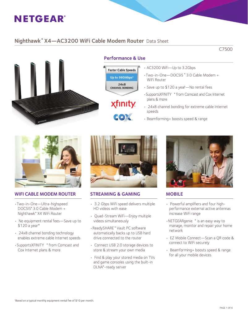Page 1 de la notice Fiche technique Netgear Nighthawk X4 C7500