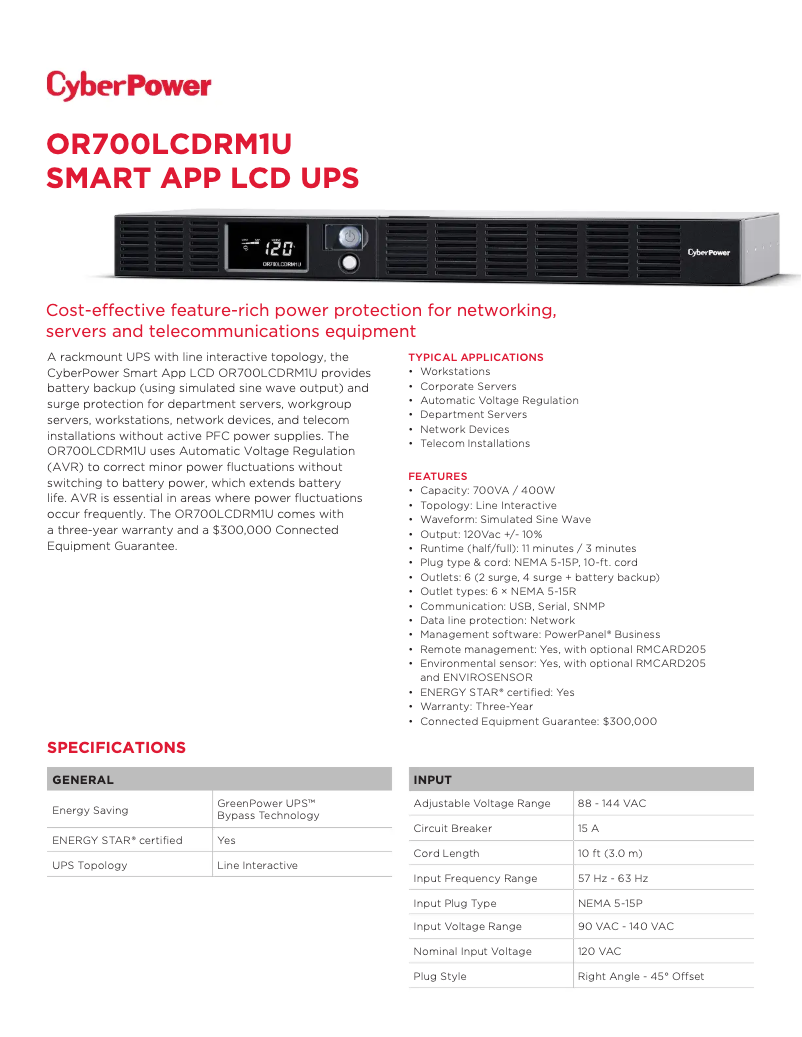 Page n°1 - Fiche technique CyberPower OR700LCDRM1U