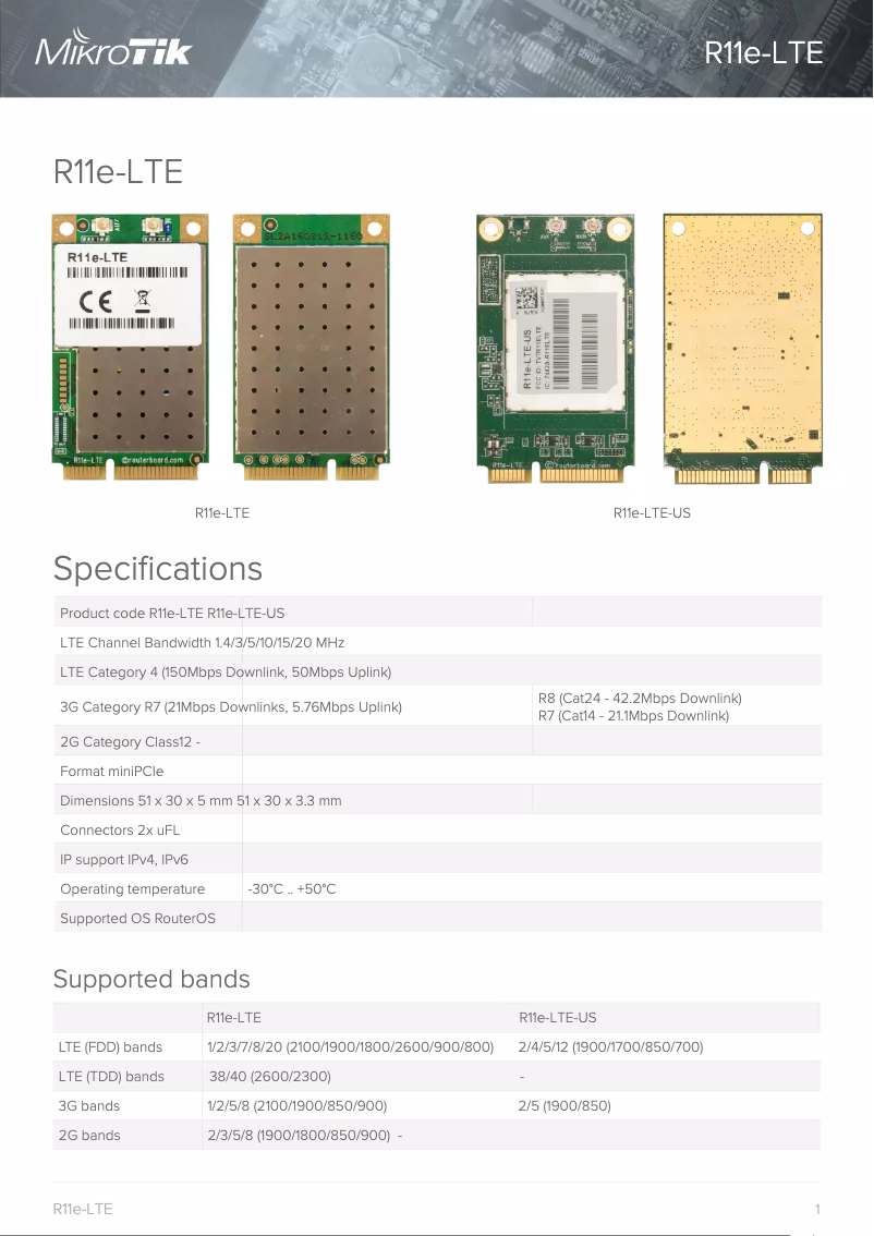 Page 1 of the manual Brochure Mikrotik R11e-LTE