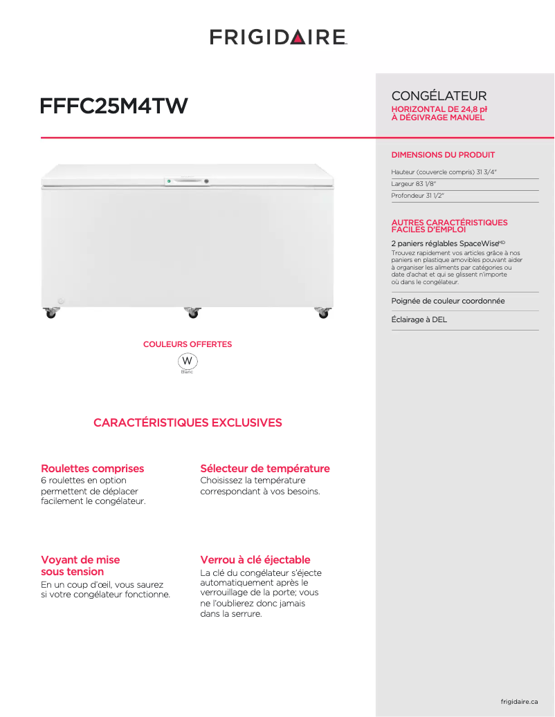 Page n°1 - Fiche technique Frigidaire FFFC25M4TW