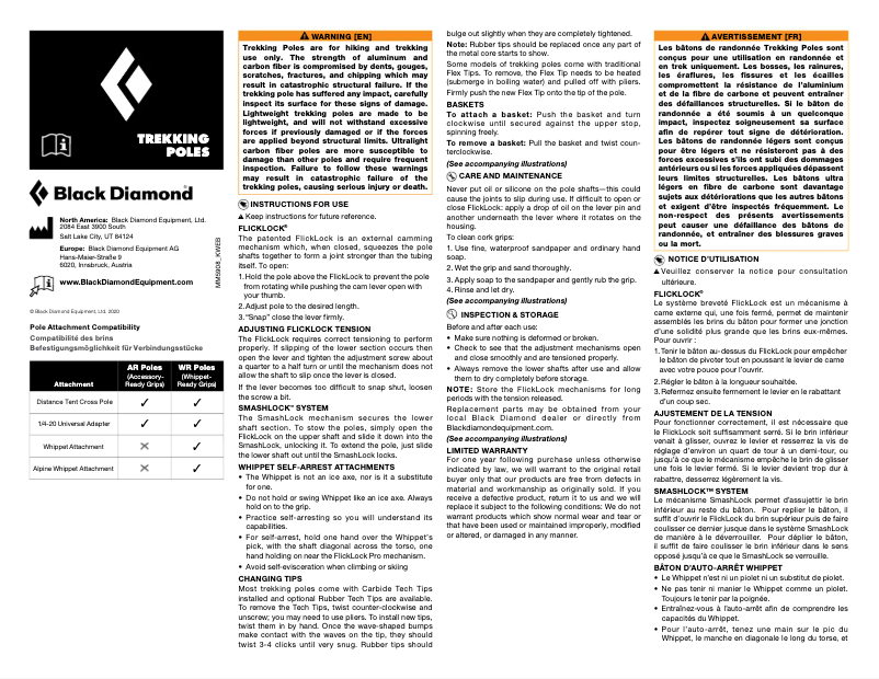 Page 1 de la notice Manuel utilisateur Black Diamond Trail Ergo Cork