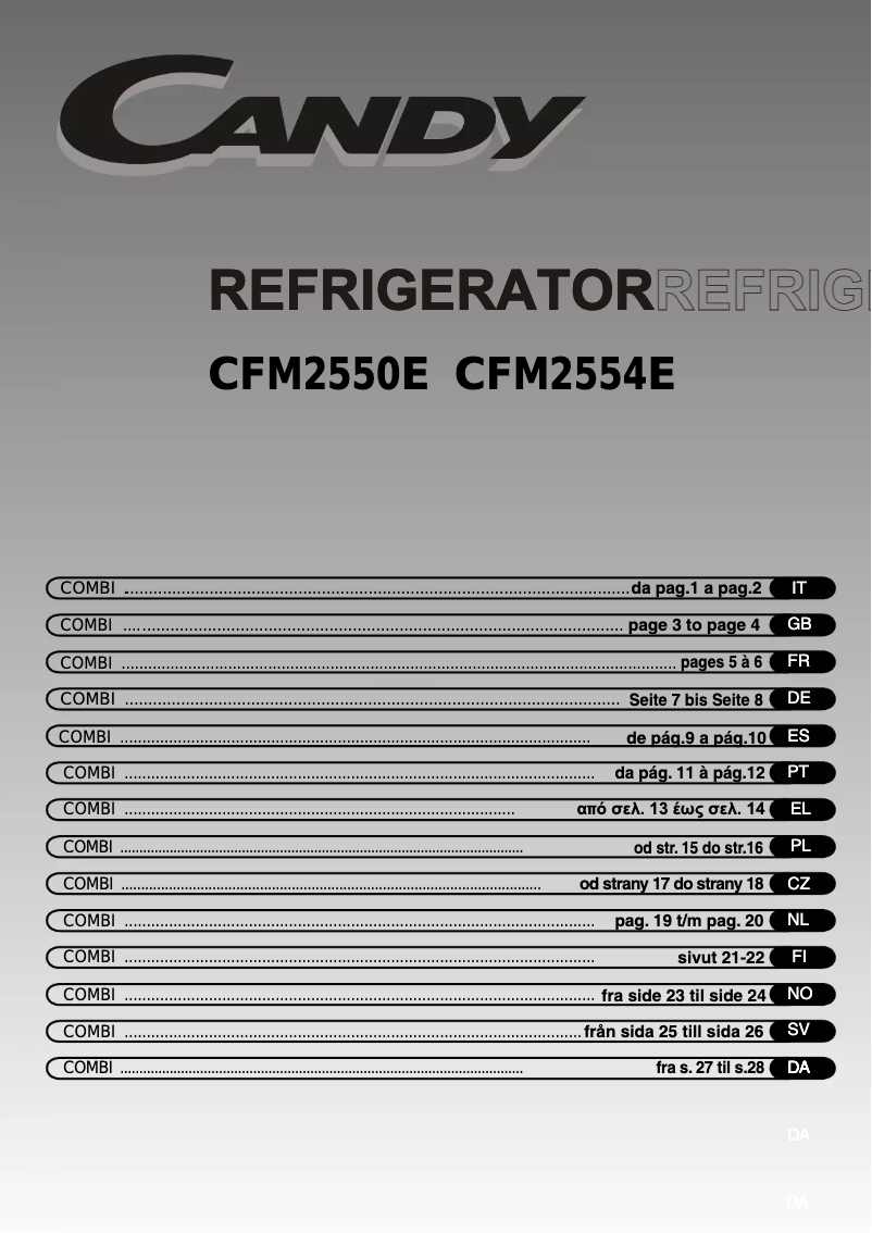 Page n°1 - Manuel utilisateur Candy CFM 2550E