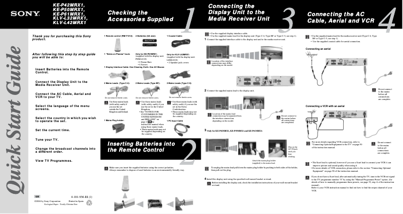 Page 1 de la notice Manuel utilisateur Sony KE-P61MRX1