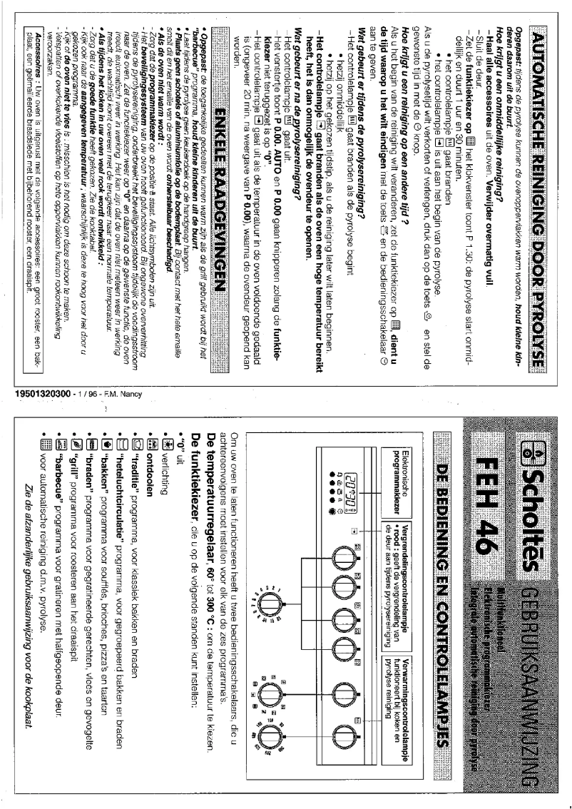 Page 1 de la notice Manuel utilisateur Scholtès FEH 46