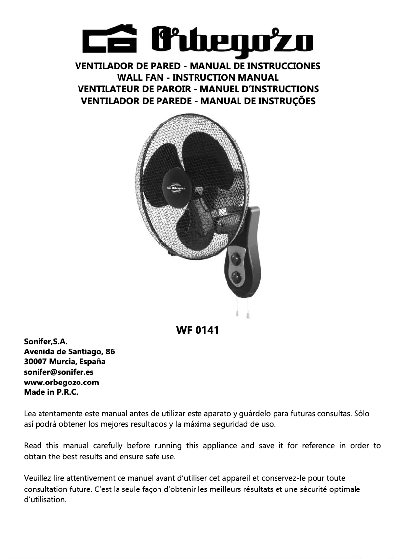Image de la première page du manuel de l'appareil WF 0141