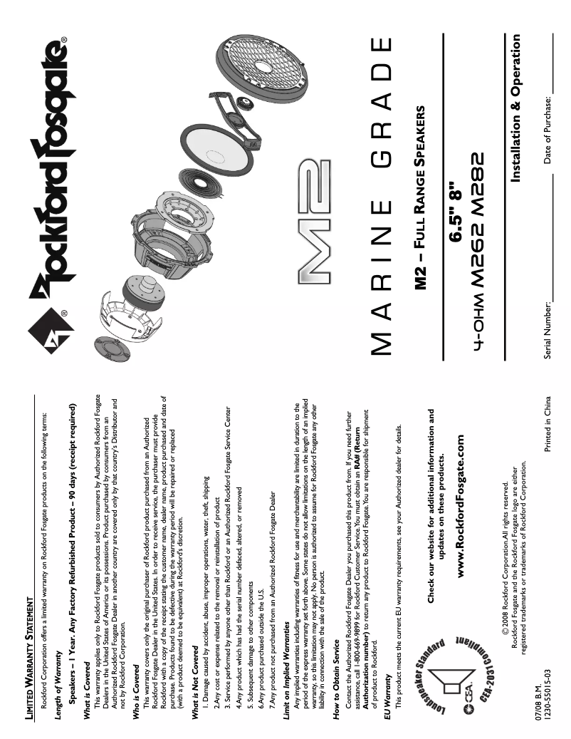 Page n°1 - Manuel utilisateur Rockford Fosgate Marine M282