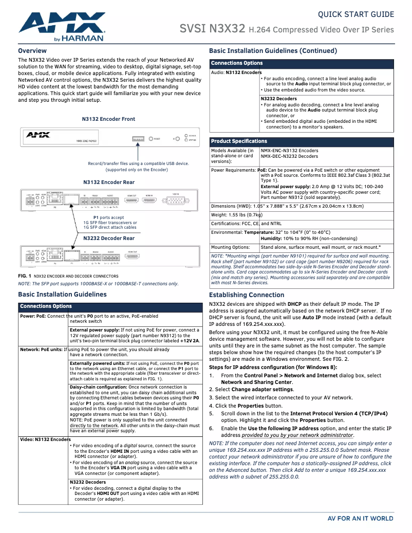 Page 1 de la notice Guide de démarrage rapide AMX NMX-DEC-N3232-C