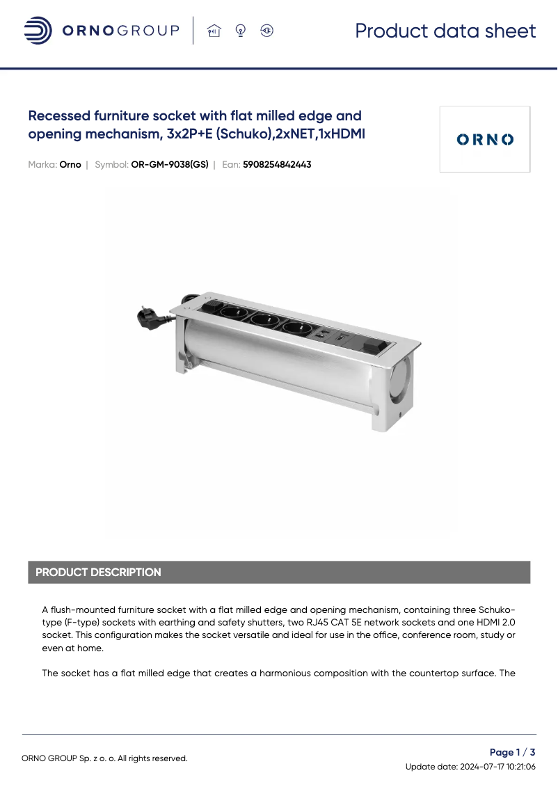 Página 1 del manual Ficha técnica ORNO OR-GM-9038
