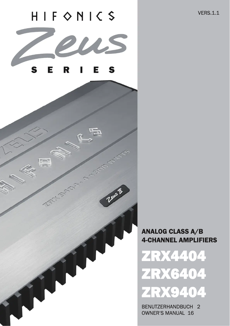 Page 1 de la notice Manuel utilisateur Hifonics Zeus ZRX9404