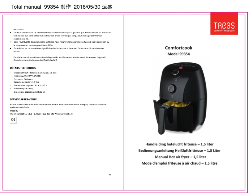 Page n°1 - Manuel utilisateur Trebs Comfortcook 99354