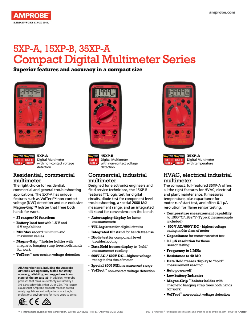 Page 1 de la notice Fiche technique Amprobe 35XP-A