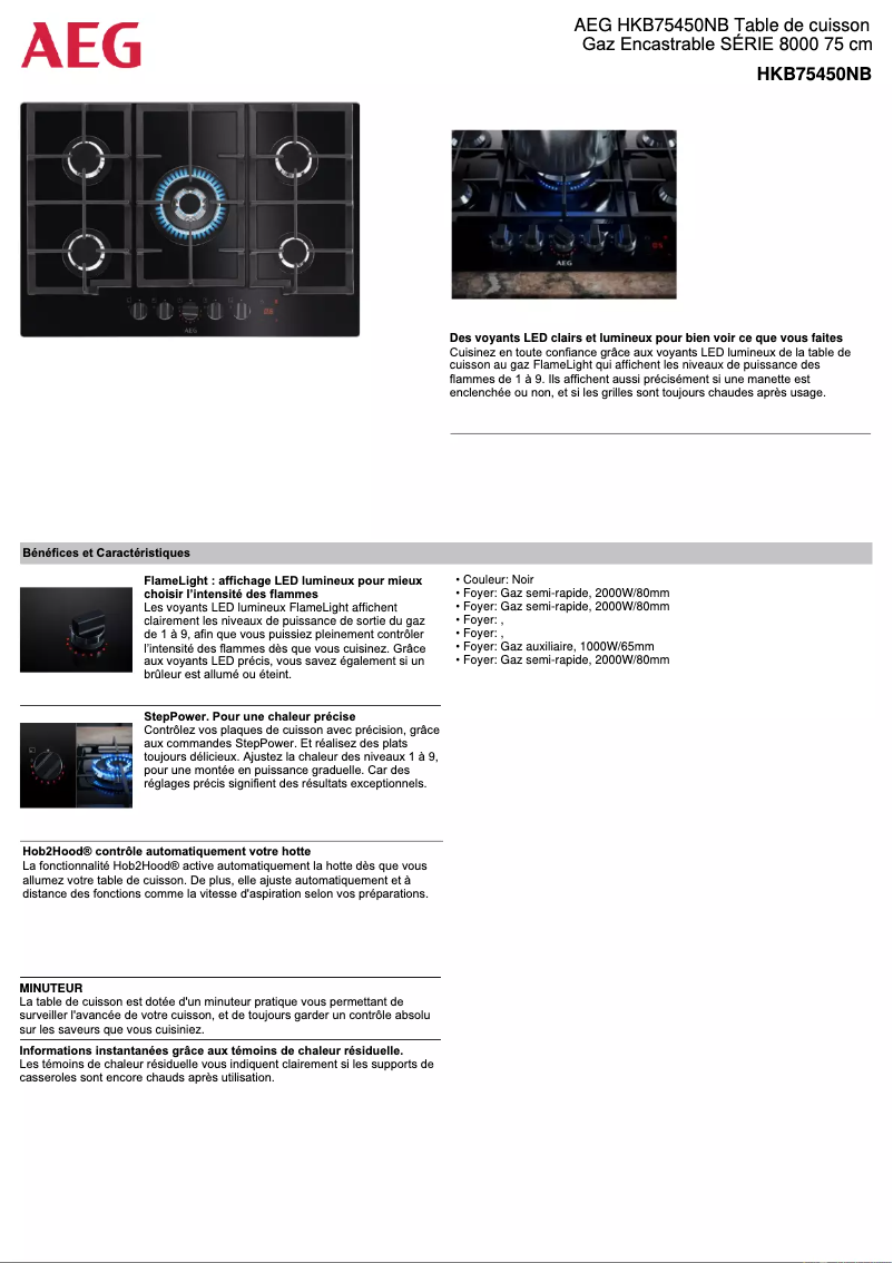 Page 1 de la notice Fiche technique AEG HKB75450NB