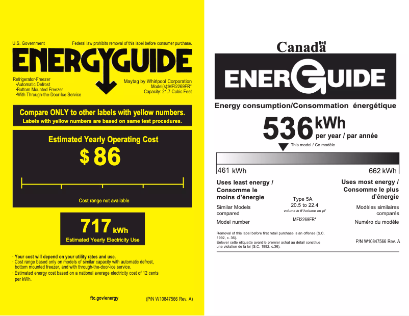 Page n°1 - Label énergétique Maytag MFI2269FRB