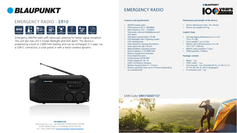Página 1 del manual Ficha técnica Blaupunkt ER10