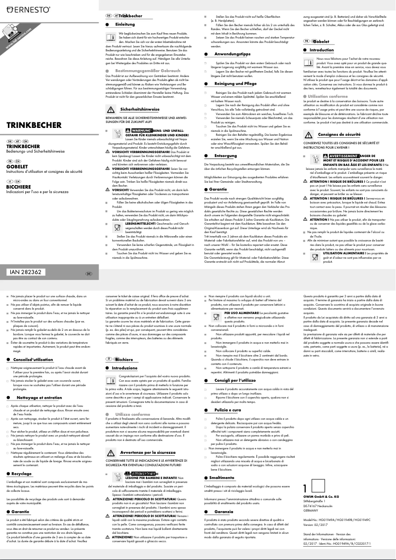 Page n°1 - Manuel utilisateur Ernesto HG01949A