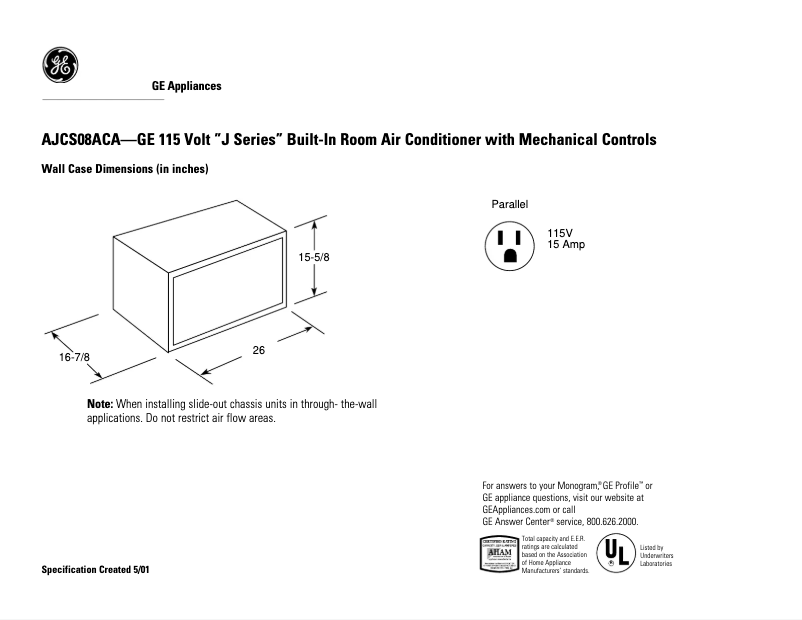 Page n°1 - Fiche technique GE AJCS08ACA
