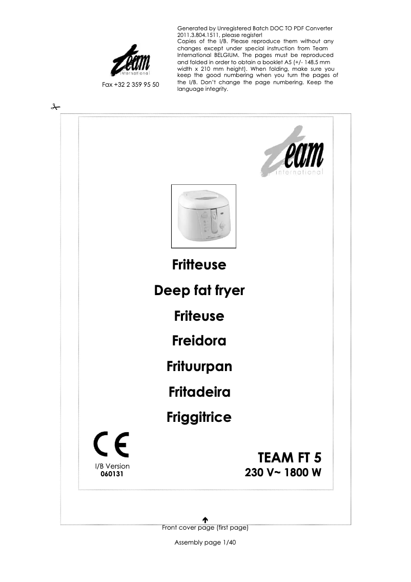 Page 1 de la notice Manuel utilisateur Team FT 5