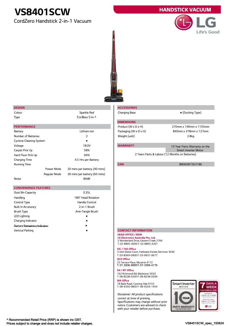 Image de la première page du manuel de l'appareil VS8401SCW