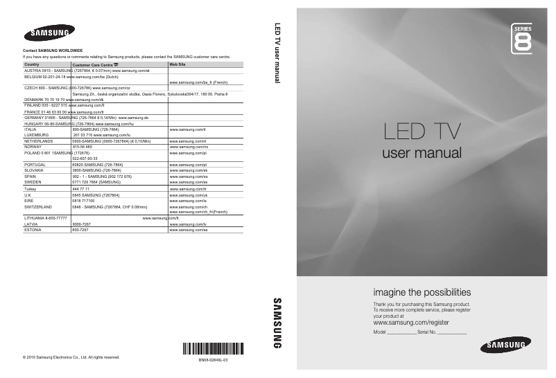 Page n°1 - Manuel utilisateur Samsung UE65C8705XS