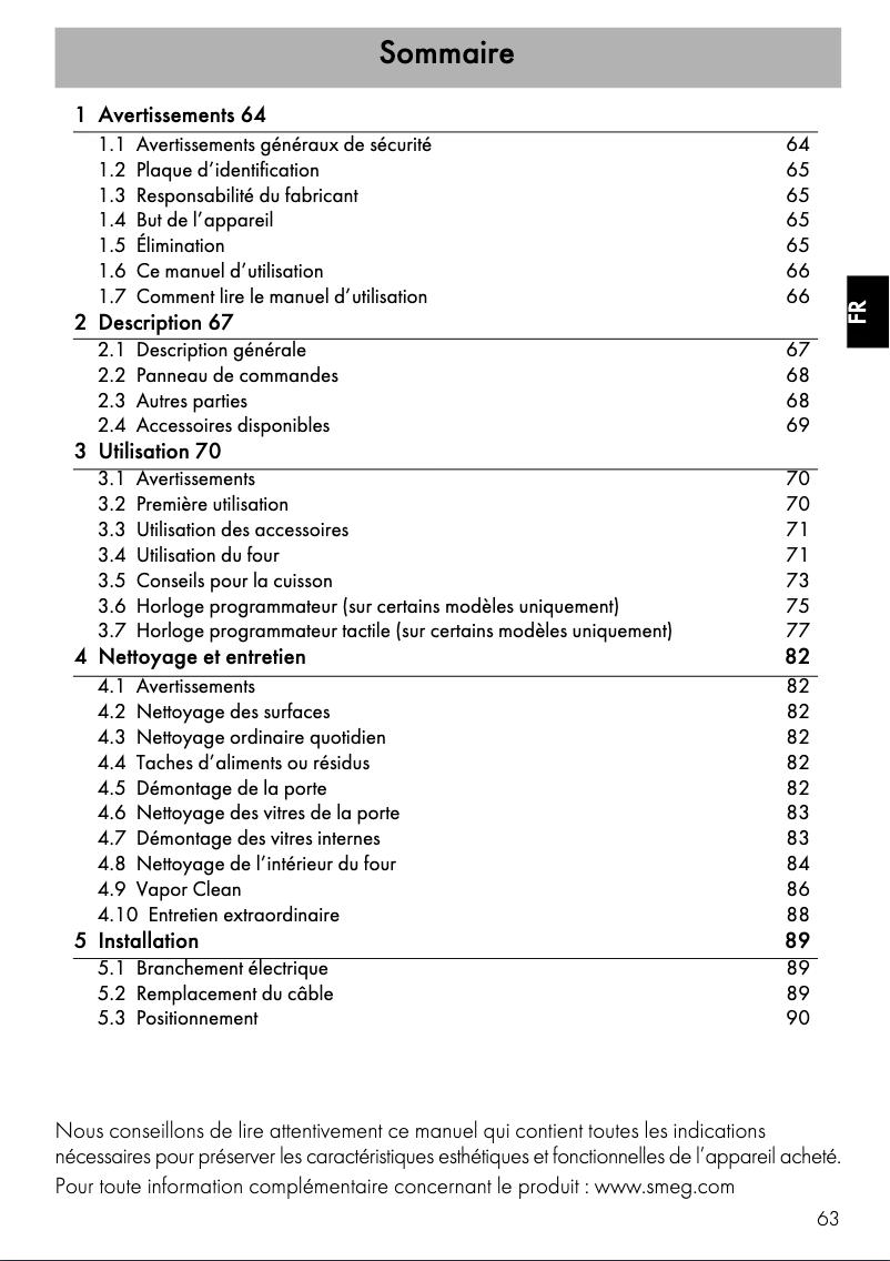 Page n°1 - Manuel utilisateur Smeg SF9315XR