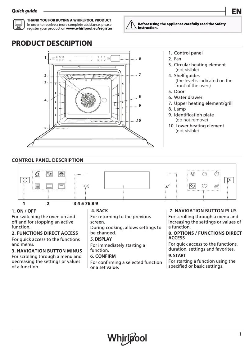Page 1 de la notice Manuel utilisateur Whirlpool W6 OS4 4S2 P BL