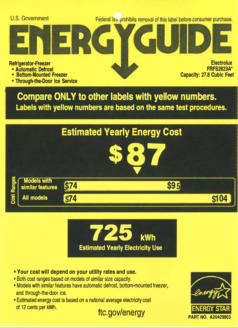 Página 1 del manual Etiqueta energética Frigidaire FRFS2823AS