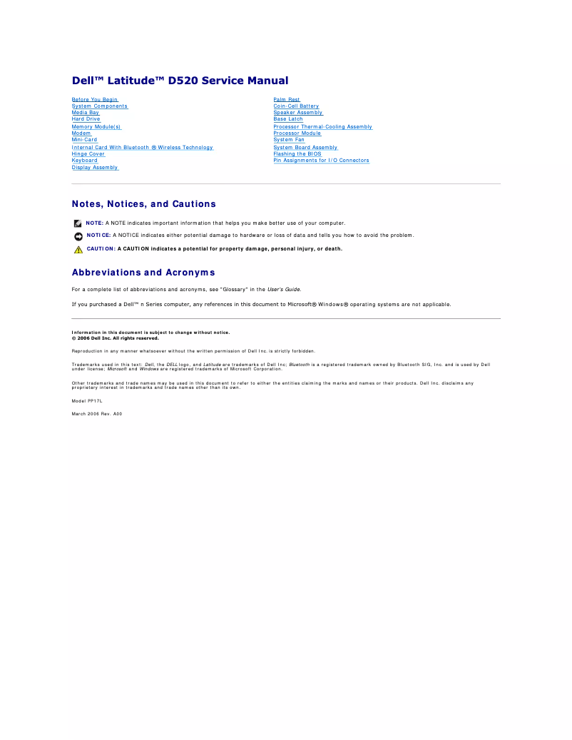 Page 1 de la notice Manuel utilisateur Dell Latitude D520