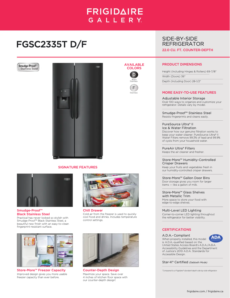 Page 1 de la notice Fiche technique Frigidaire FGSC2335T