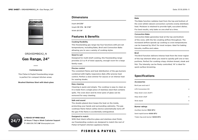 Page 1 de la notice Fiche technique Fisher & Paykel OR24SDMBGX2N