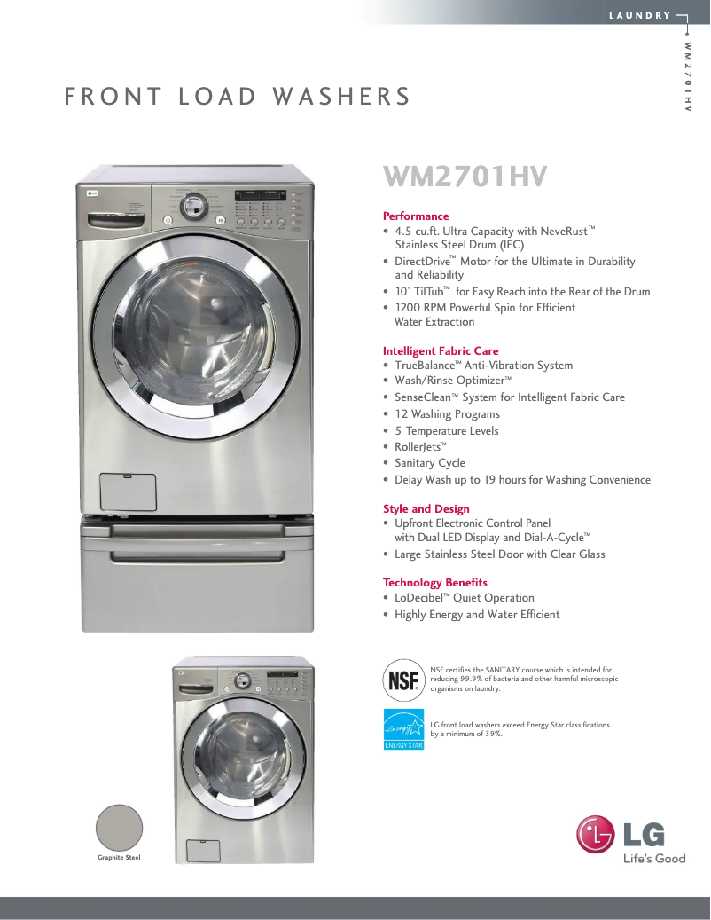 Page 1 de la notice Fiche technique LG WM2701HV