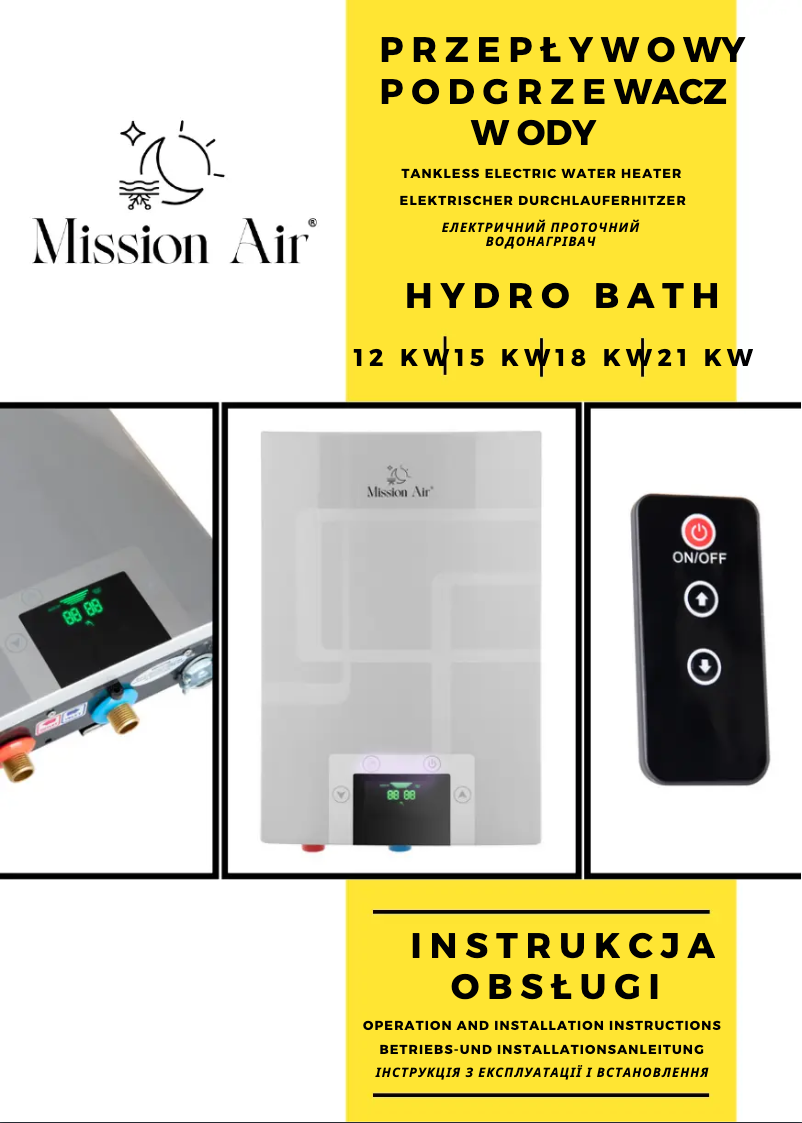 Page 1 de la notice Manuel utilisateur Mission Air Hydro Bath 15 kW