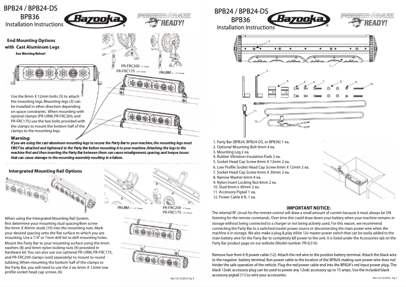 Page 1 de la notice Manuel utilisateur Bazooka BPB24-G2