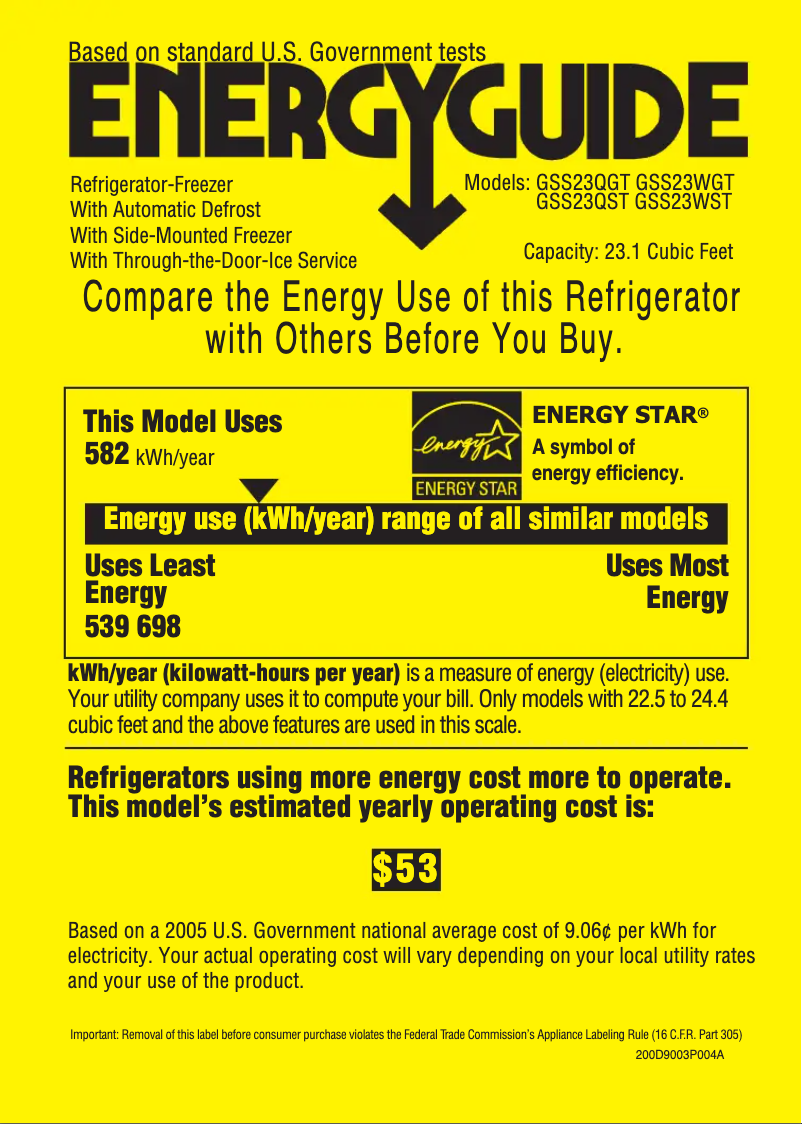 Página 1 del manual Etiqueta energética GE GSS23QSTSS