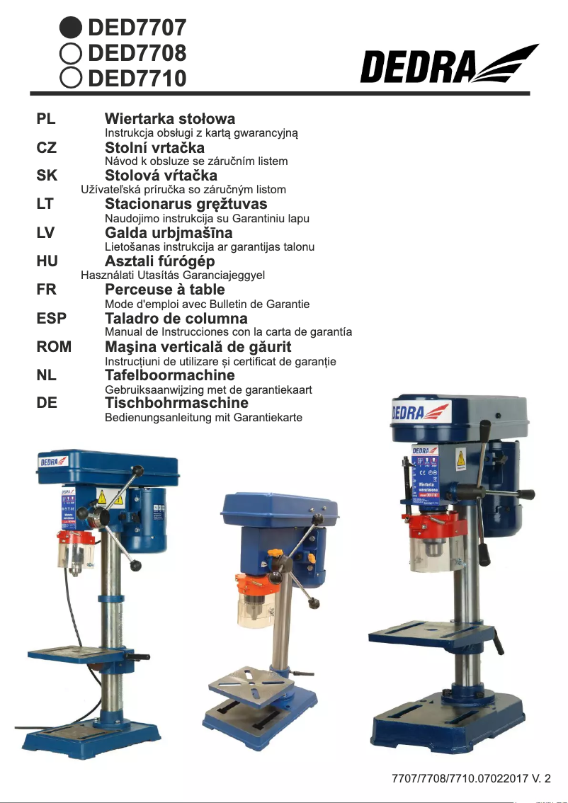 Page n°1 - Manuel utilisateur DEDRA DED7707