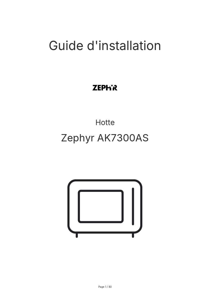 Page n°1 - Guide d'installation Zephyr AK7300AS