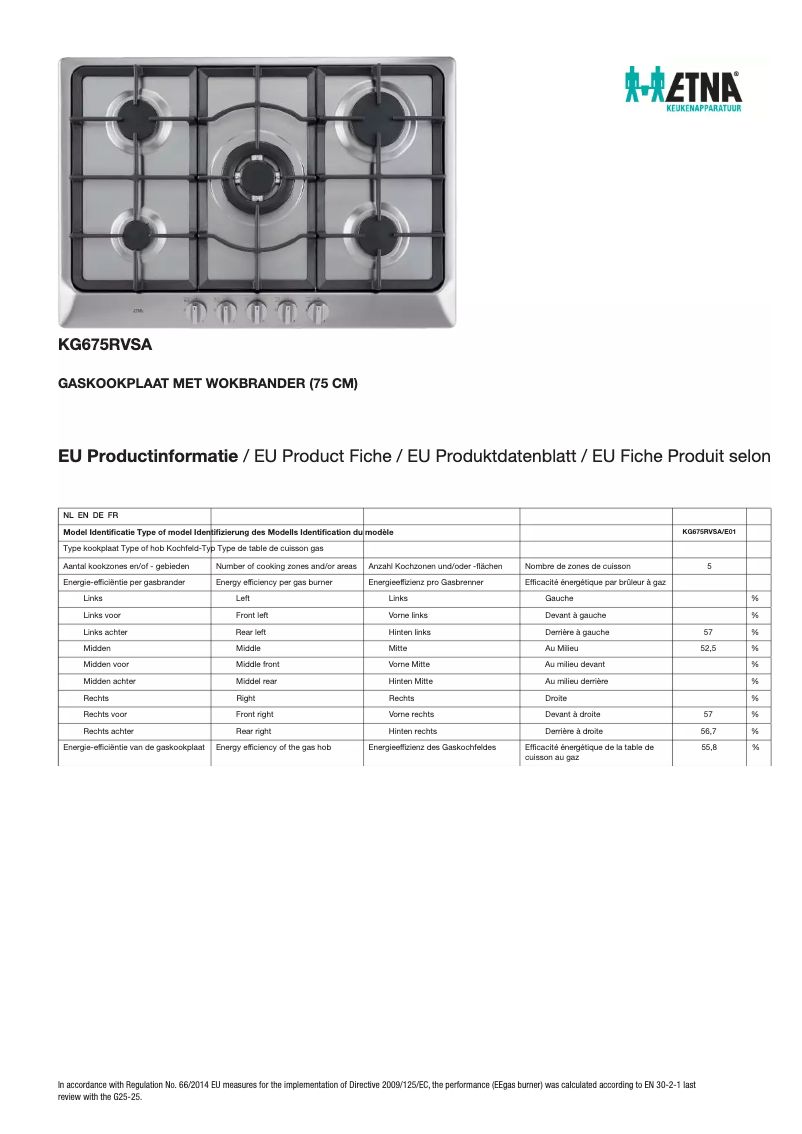 Page 1 de la notice Fiche technique Etna KG675RVSA