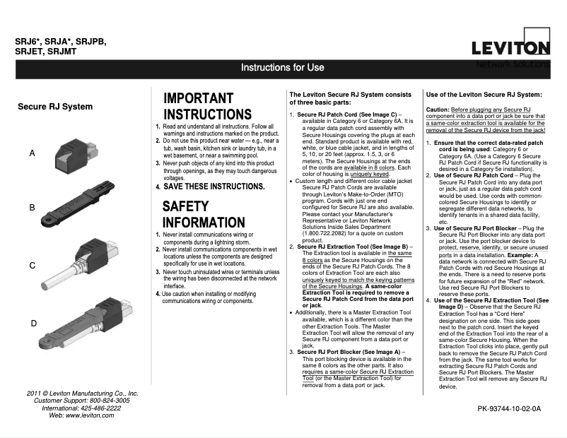 Page n°1 - Manuel utilisateur Leviton SRJPB-00R