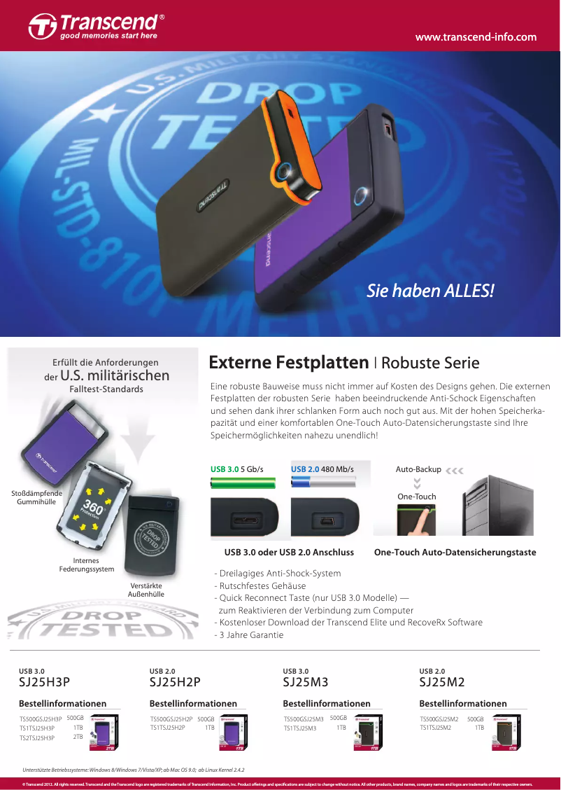 Page 1 de la notice Manuel utilisateur Transcend StoreJet 25M2