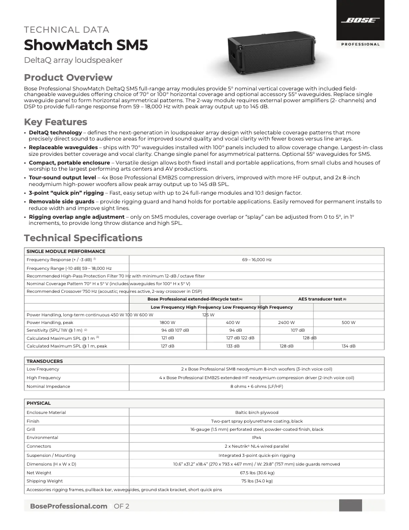 Page 1 of the manual Technical Sheet Bose ShowMatch DeltaQ SM5