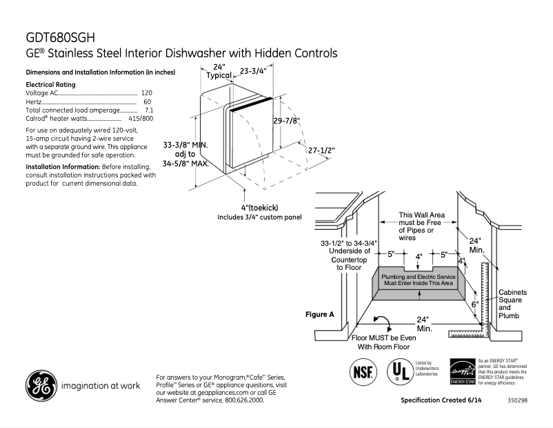 Page n°1 - Fiche technique GE GDT680SGHBB