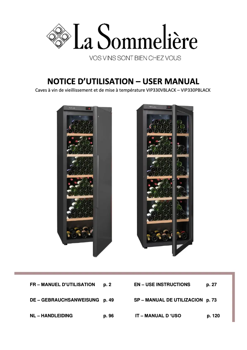 Page n°1 - Manuel utilisateur La Sommelière VIP330V