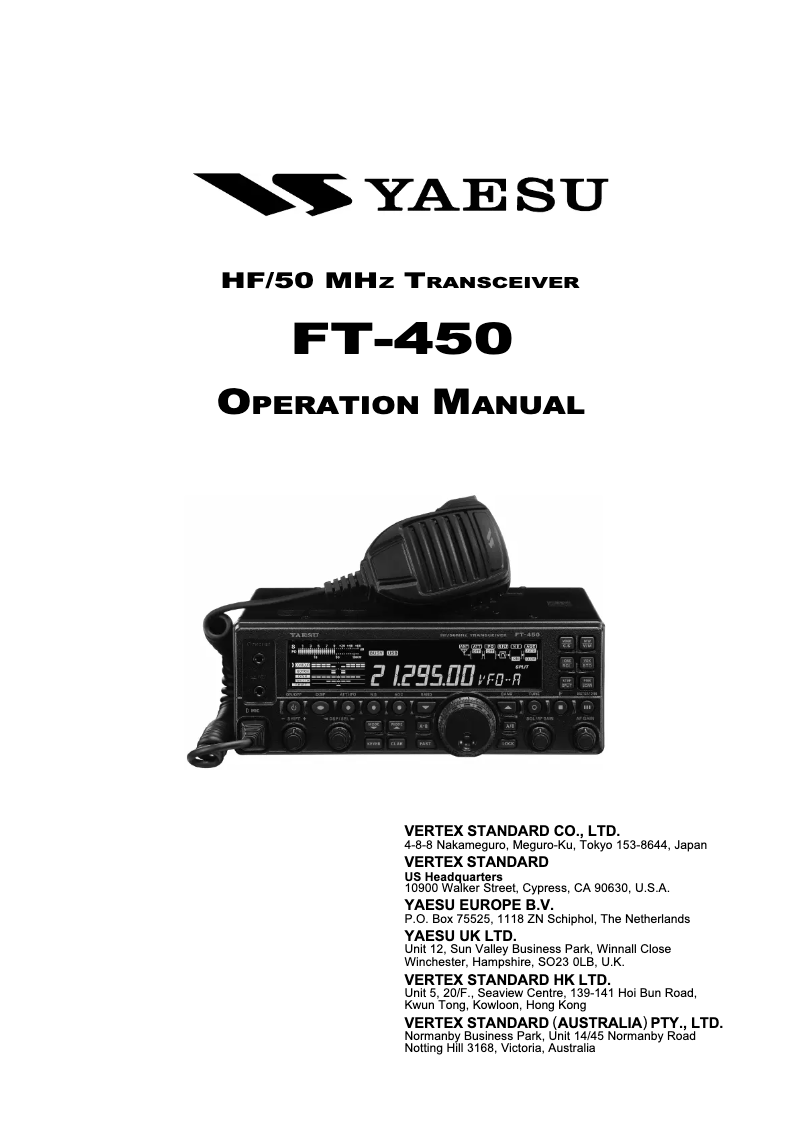 Page 1 de la notice Manuel utilisateur Yaesu FT-450