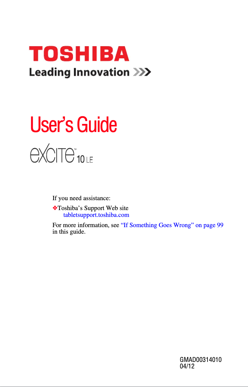 Page n°1 - Manuel utilisateur Toshiba Excite 10 LE