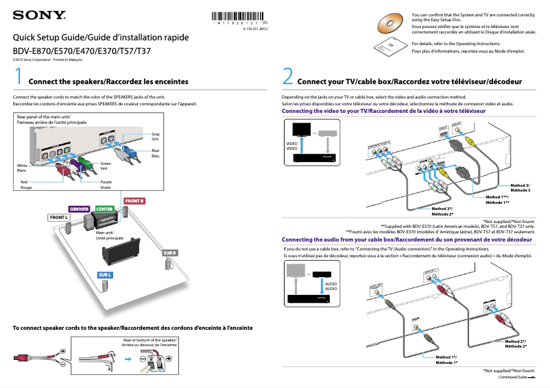 Page 1 de la notice Guide d'installation Sony BDV-E370