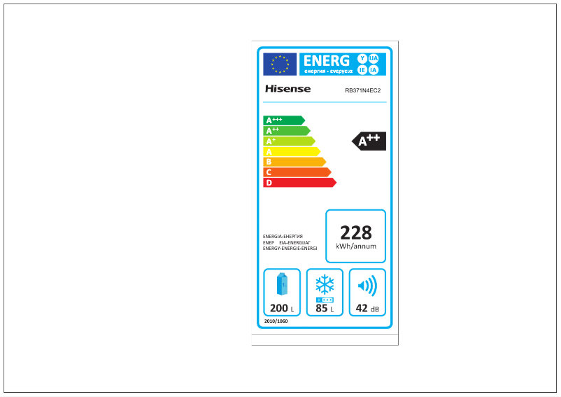 Page n°1 - Label énergétique Hisense RB371N4EC2