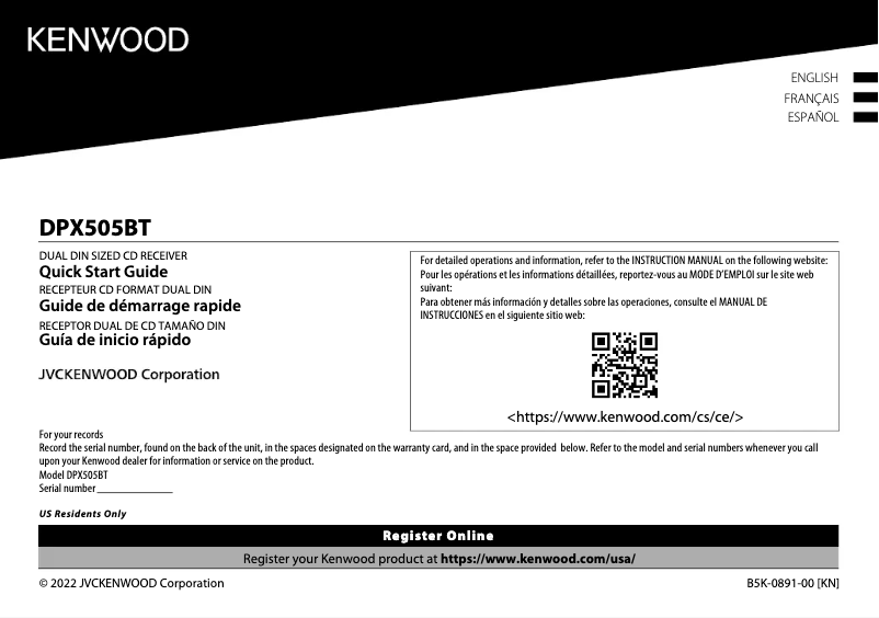 Image de la première page du manuel de l'appareil DPX505BT