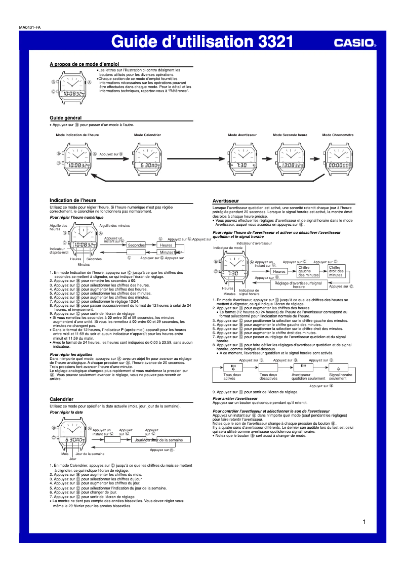 Page 1 de la notice Manuel utilisateur Casio AEQ-110