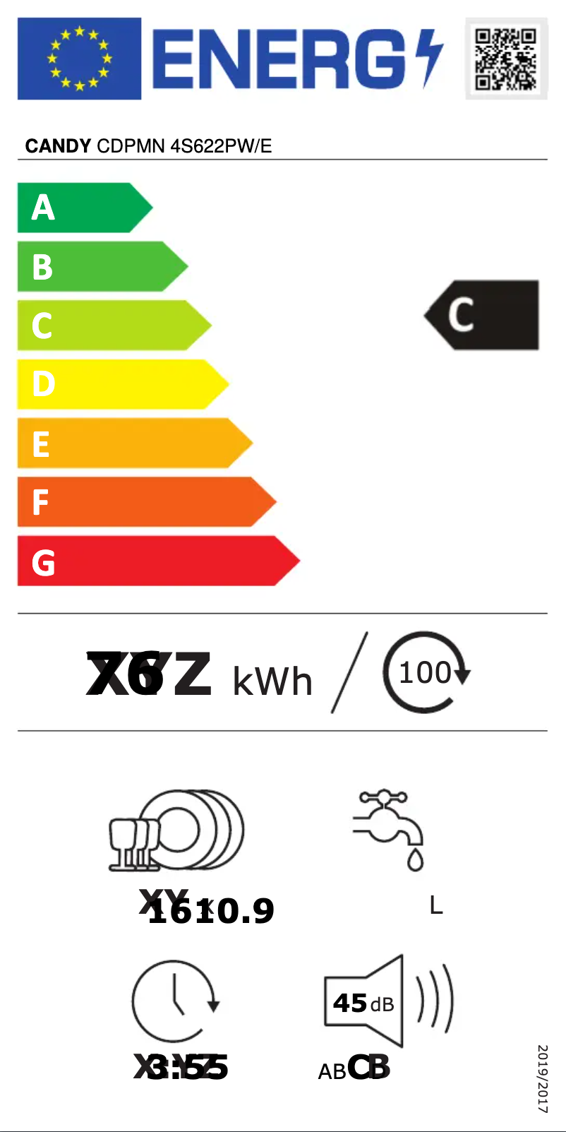 Page n°1 - Label énergétique Candy CDPMN 4S622PW