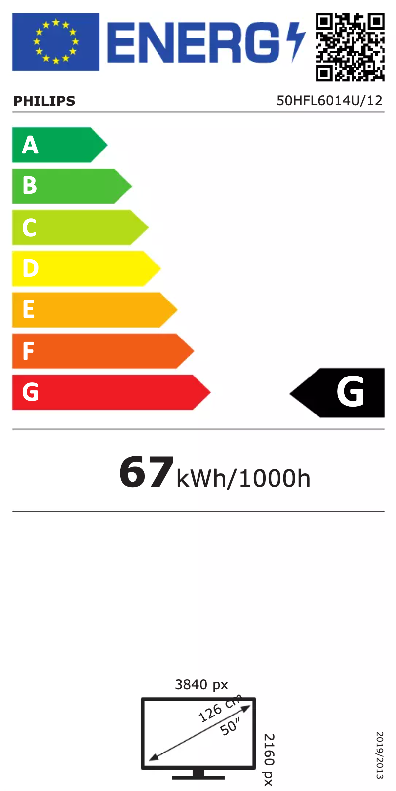 Page n°1 - Label énergétique Philips 50HFL6014U