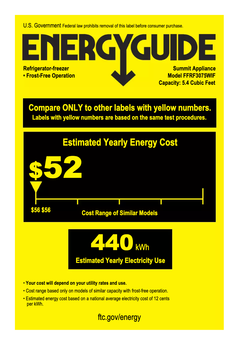 Page 1 of the manual Energy Label Summit FFRF3075W